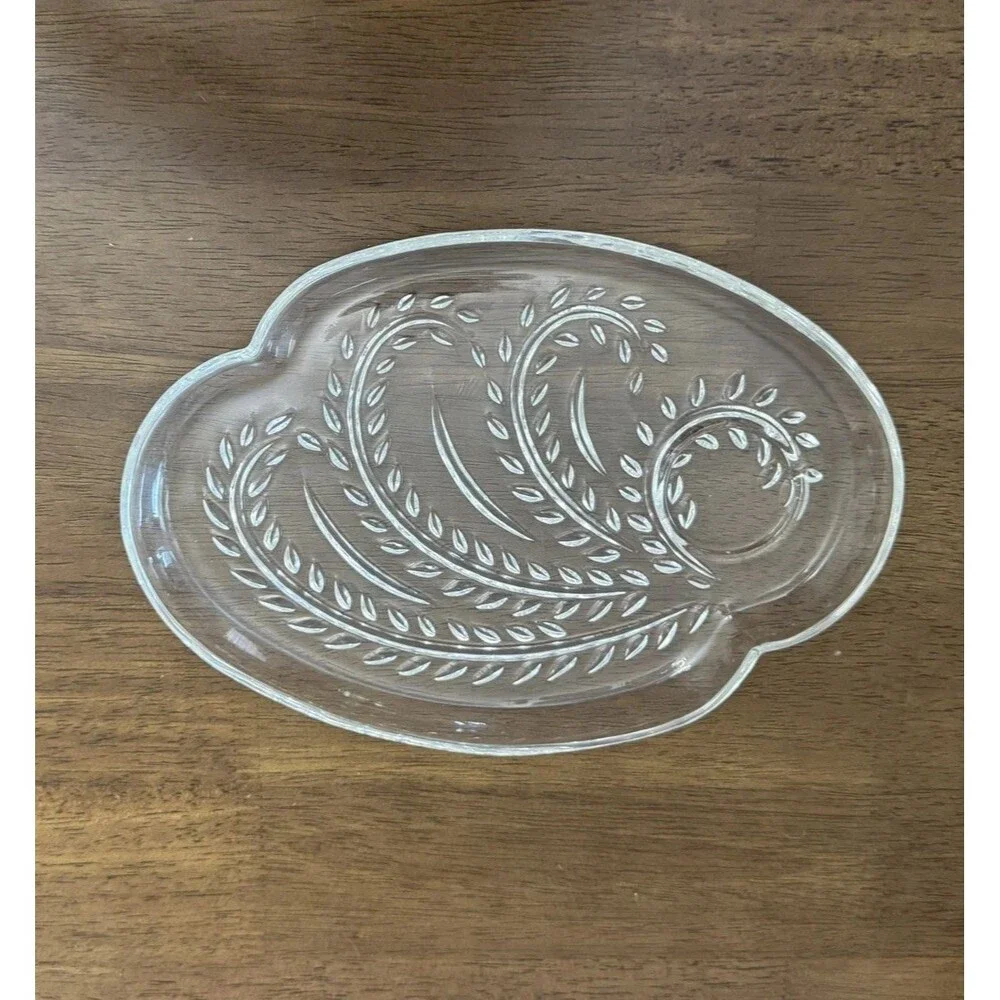 Set of 4 Vintage Wheat Pattern Pressed Glass Dishes Great for Parties & Sushi